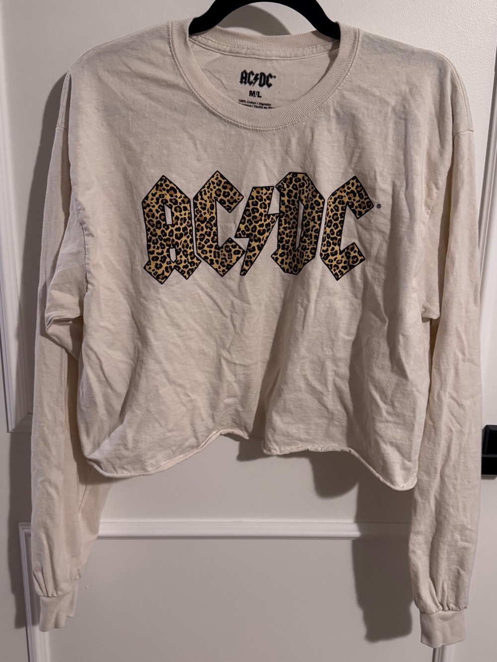 AC/DC Cream Long-Sleeve Leopard Logo Tee
